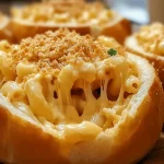 Midjourney generated image for Irresistible Creamy Mac and Cheese Bread Bowls Recipe_2