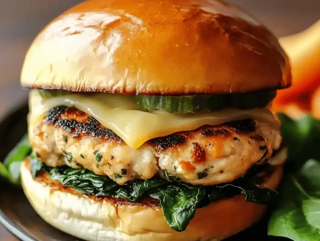 White Cheddar and Spinach Chicken Burger