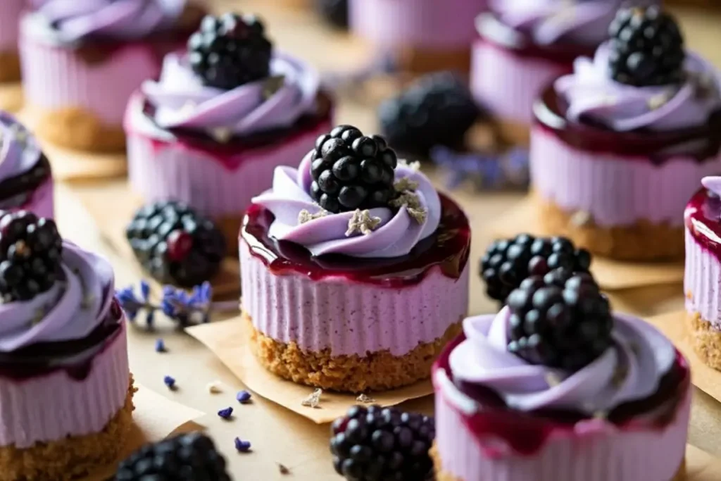 Mini Blackberry Lavender Cheesecakes