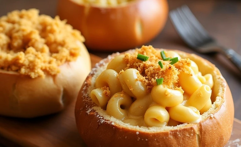 creamy mac and cheese bread bowls