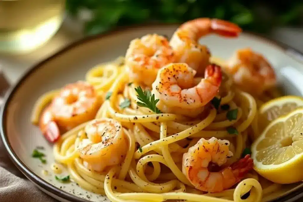 creamy garlic butter shrimp linguine