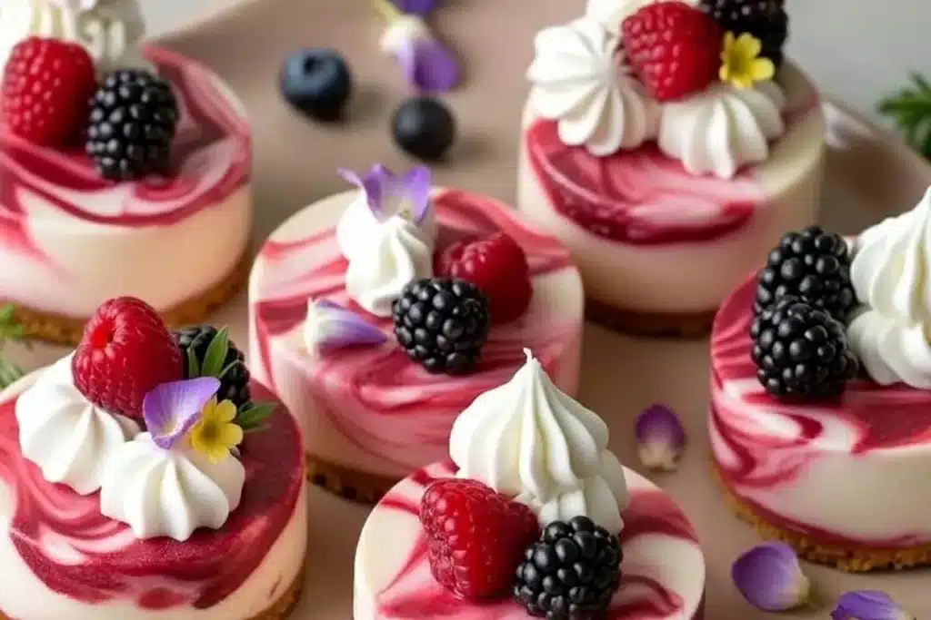 No Bake Mini Berry Swirl Cheesecakes