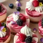 No Bake Mini Berry Swirl Cheesecakes