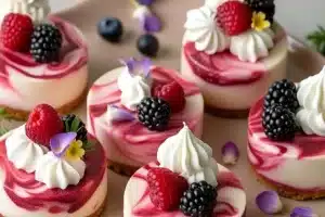 No Bake Mini Berry Swirl Cheesecakes