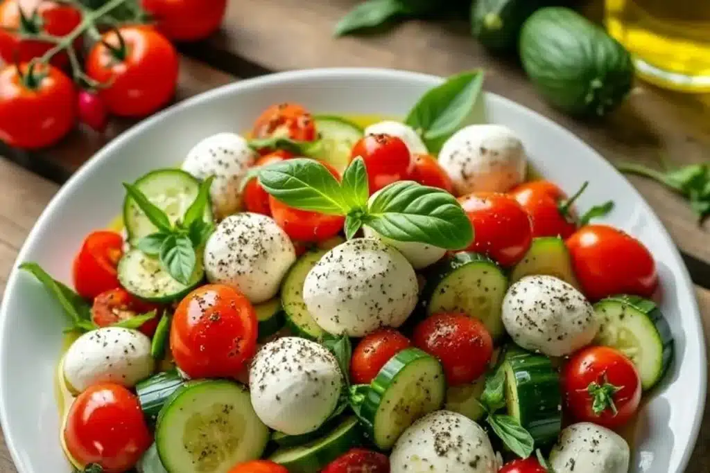 Tomato Cucumber Mozzarella Salad