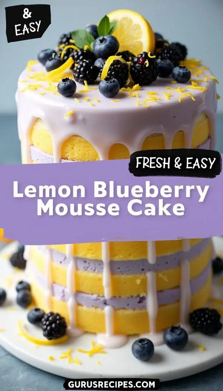 Pinterest pin for Lemon Blueberry Mousse Cake