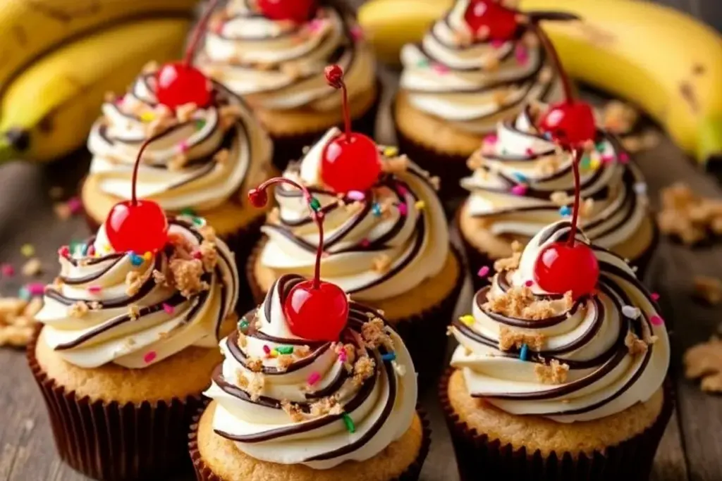 banana split cupcakes
