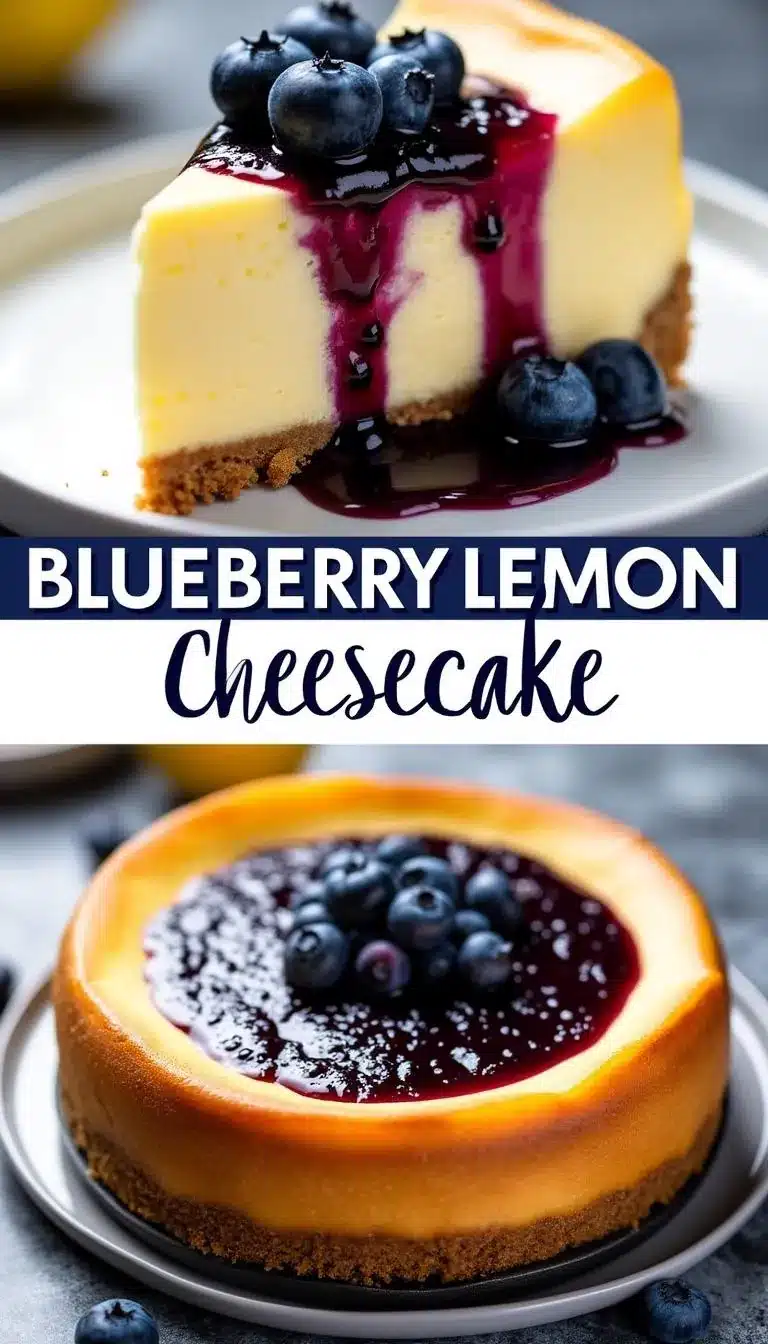Pinterest pin for blueberry lemon cheesecake
