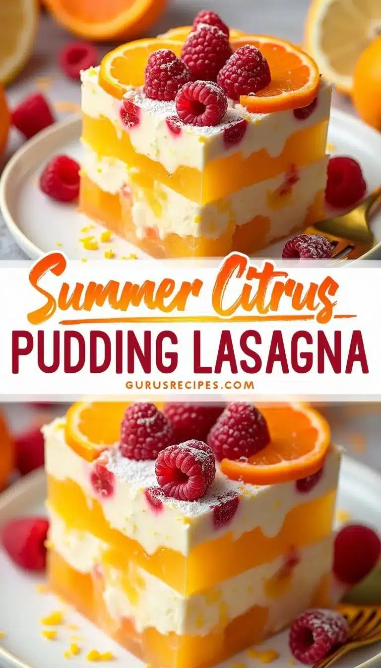 Pinterest pin for citrus pudding lasagna