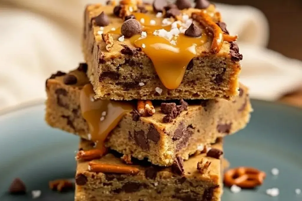Lazy Salted Caramel Pretzel Cookie Bars