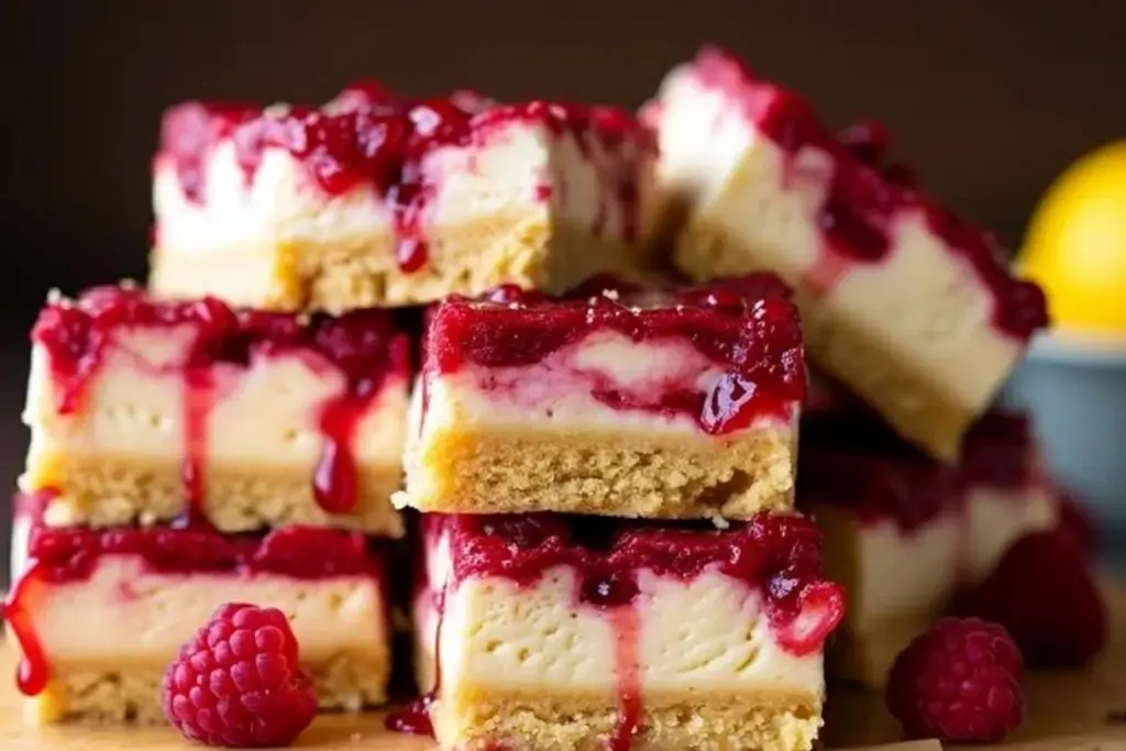 lemon raspberry cheesecake cookie bars