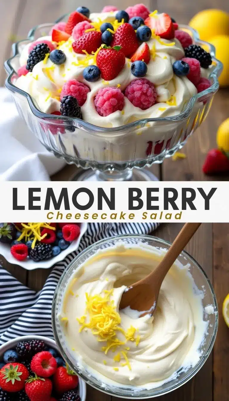 Pinterest pin for lemon berry cheesecake salad