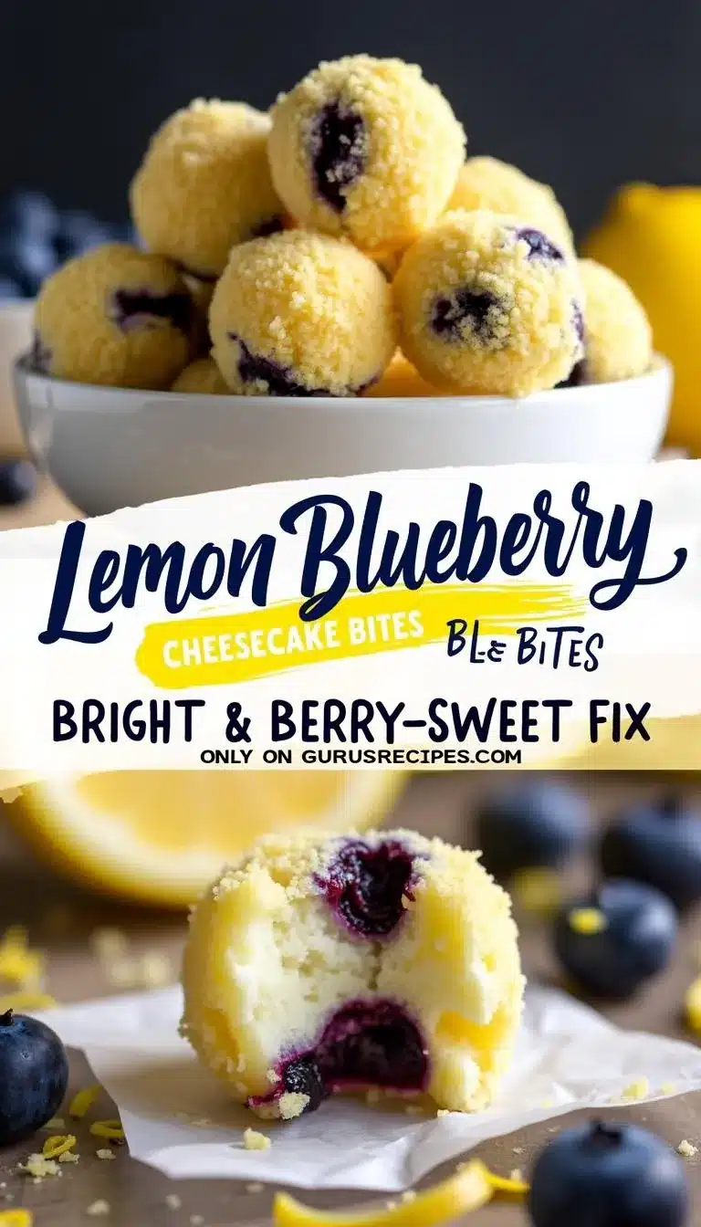 Pinterest pin for lemon blueberry cheesecake bites