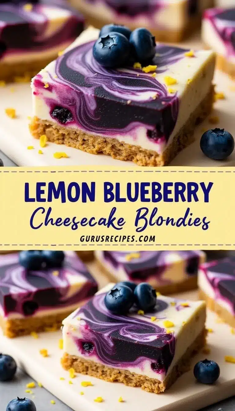 Pinterest pin for lemon blueberry cheesecake blondies