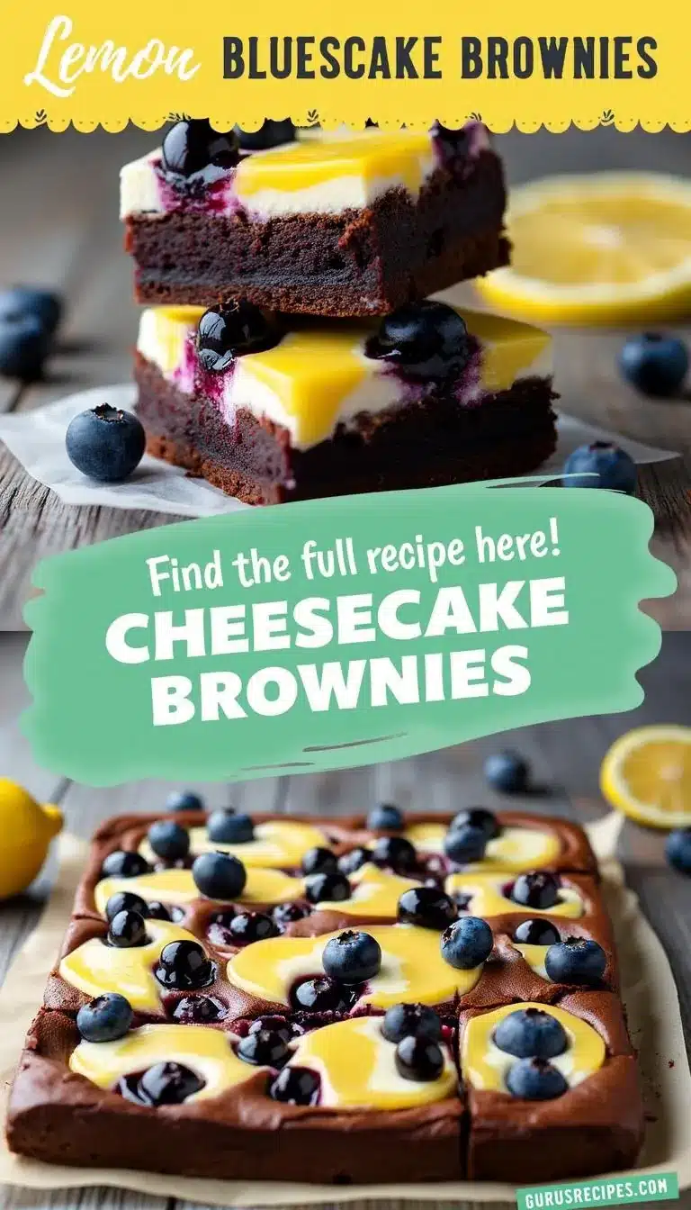 Pinterest pin for lemon blueberry cheesecake brownies