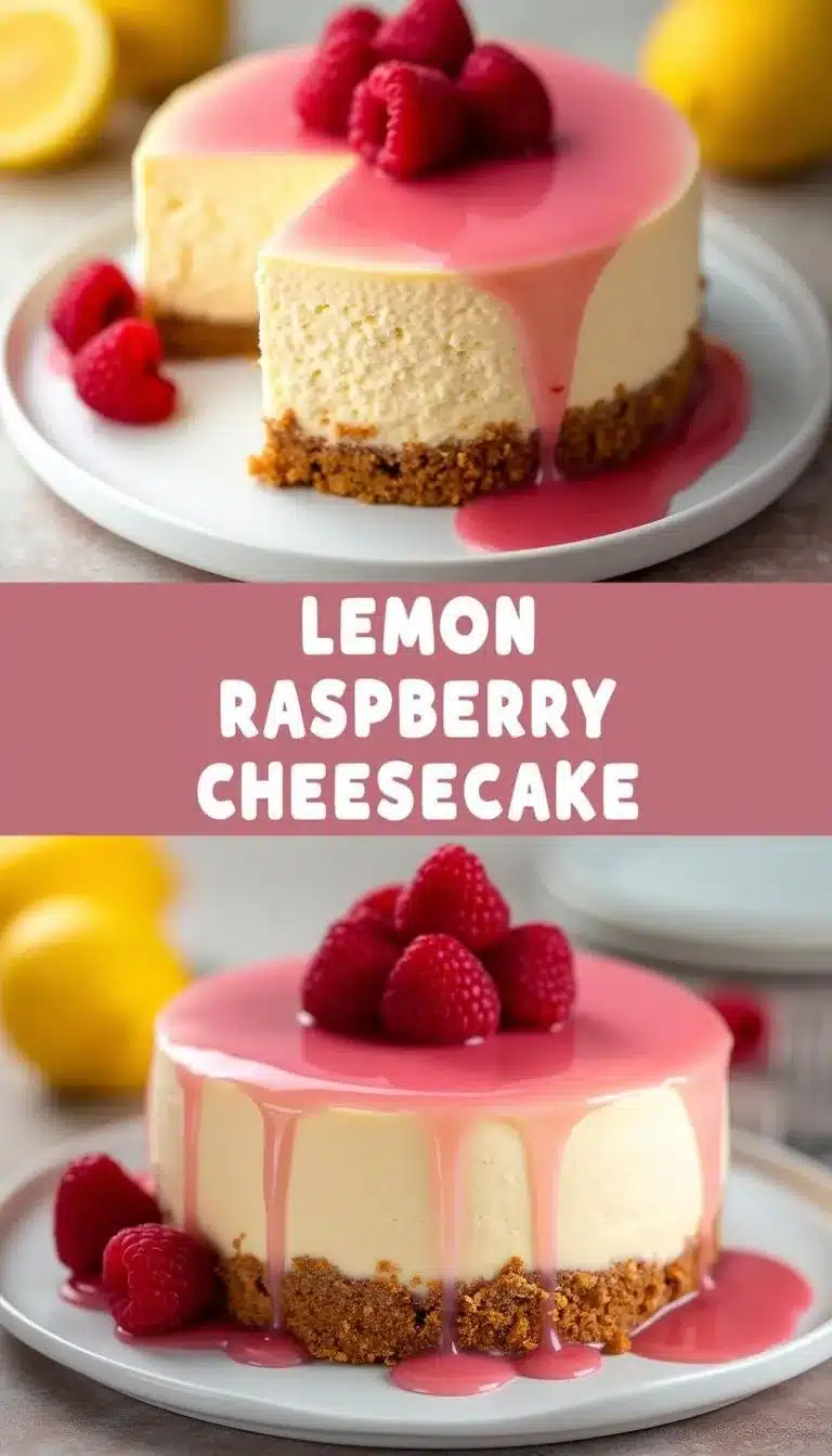 Pinterest pin for lemon raspberry cheesecake