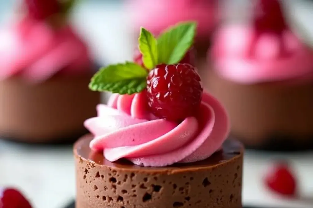 mini dark chocolate raspberry cheesecakes