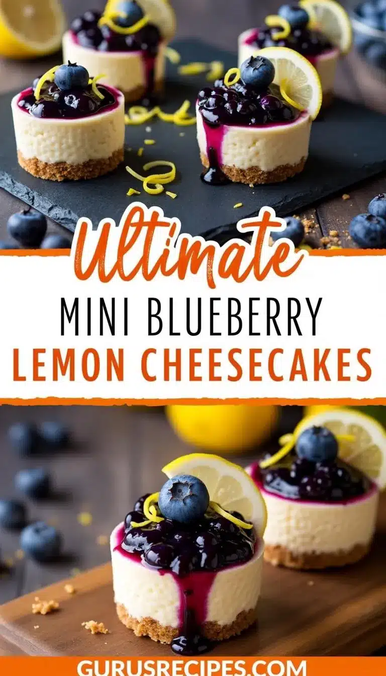 Pinterest pin for mini blueberry lemon cheesecakes