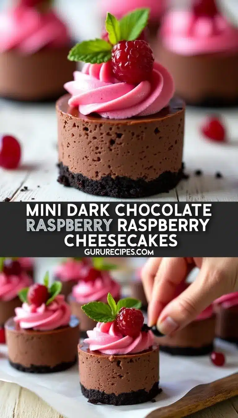Pinterest pin for mini dark chocolate raspberry cheesecakes