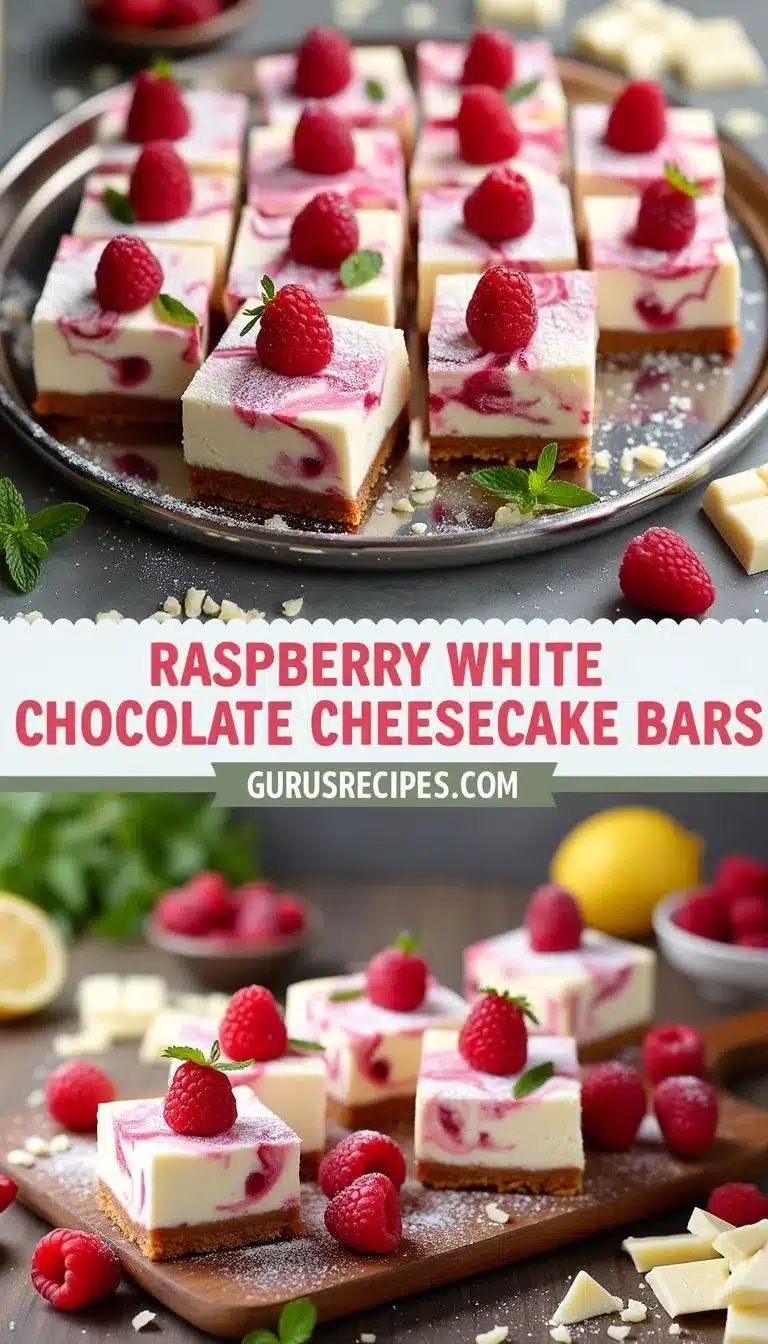 Pinterest pin for raspberry white chocolate cheesecake bars