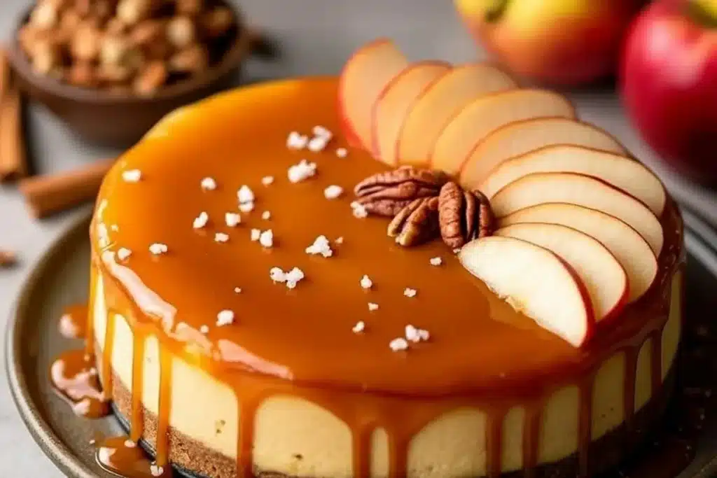 salted caramel apple cheesecake