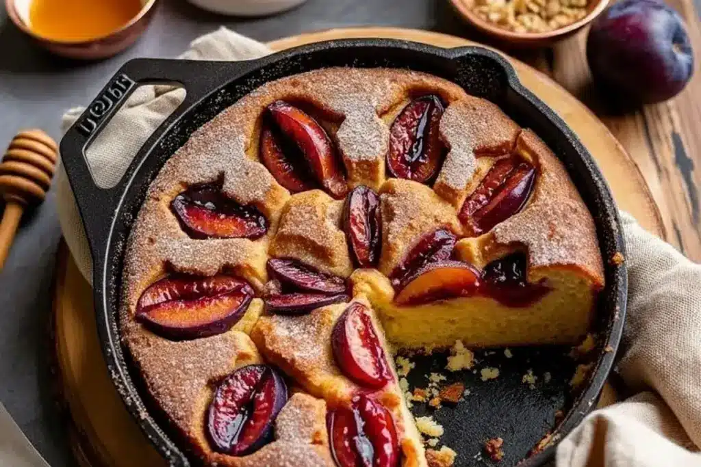 spiced brown sugar plum skillet cake