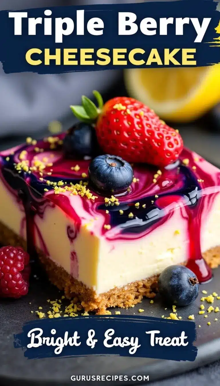 Pinterest pin for triple berry lemon cheesecake bars