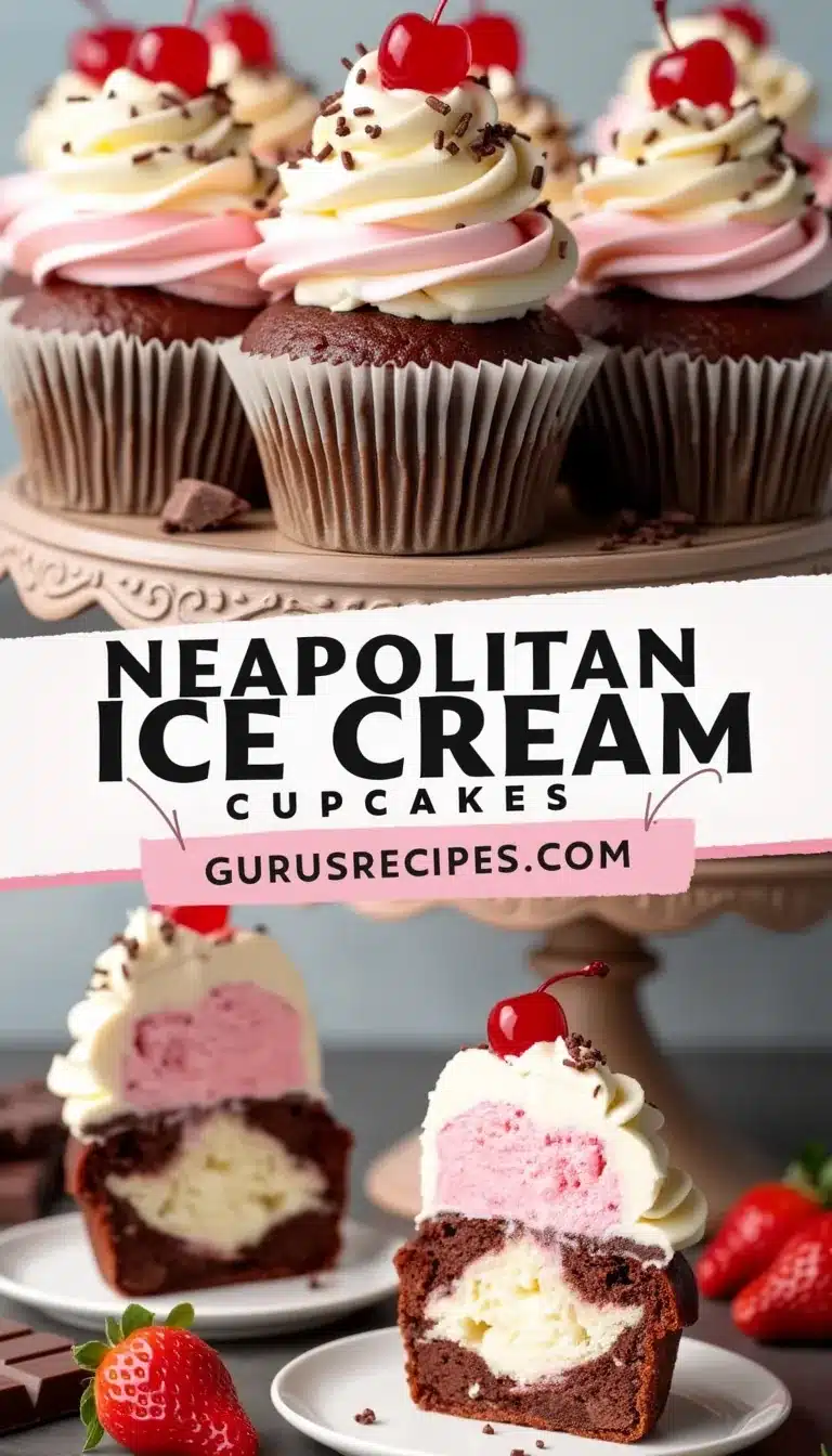 Pinterest pin for Neapolitan ice cream cupcakes