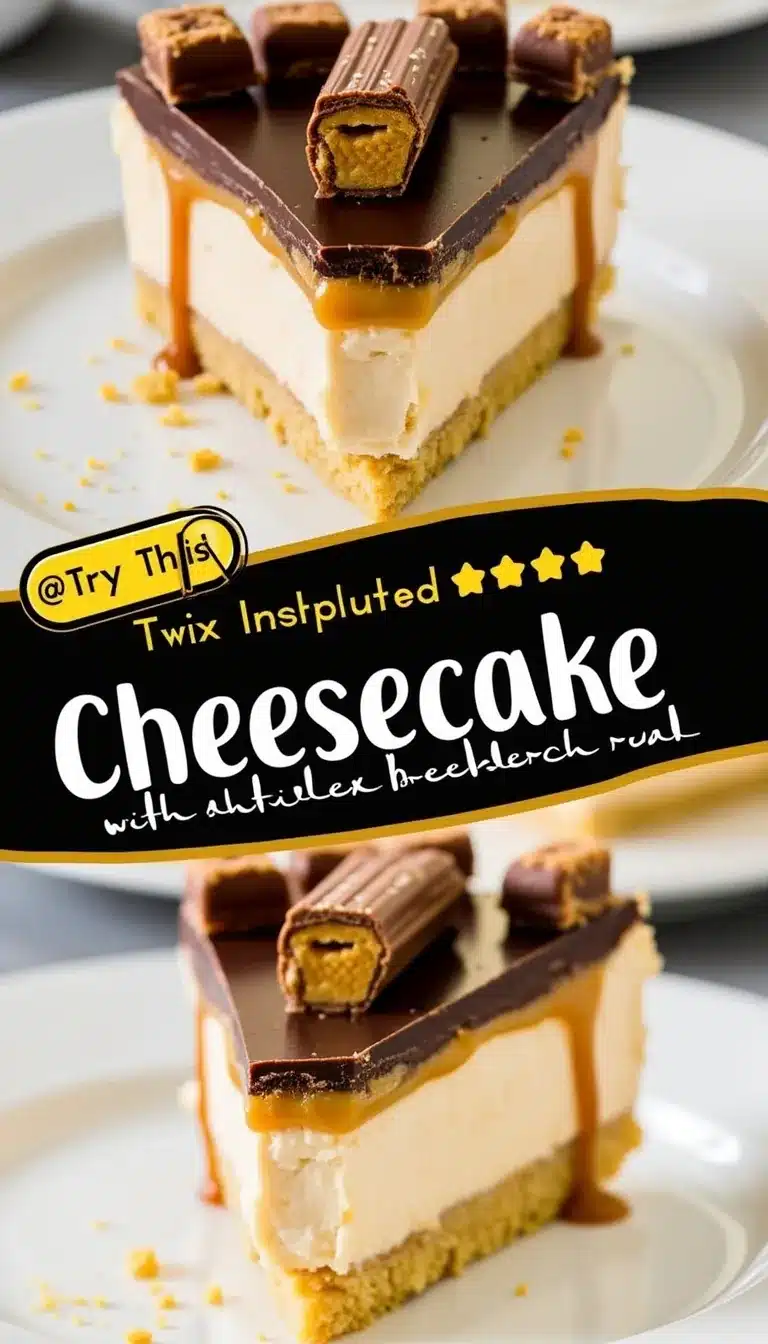 Pinterest pin for Twix bar cheesecake