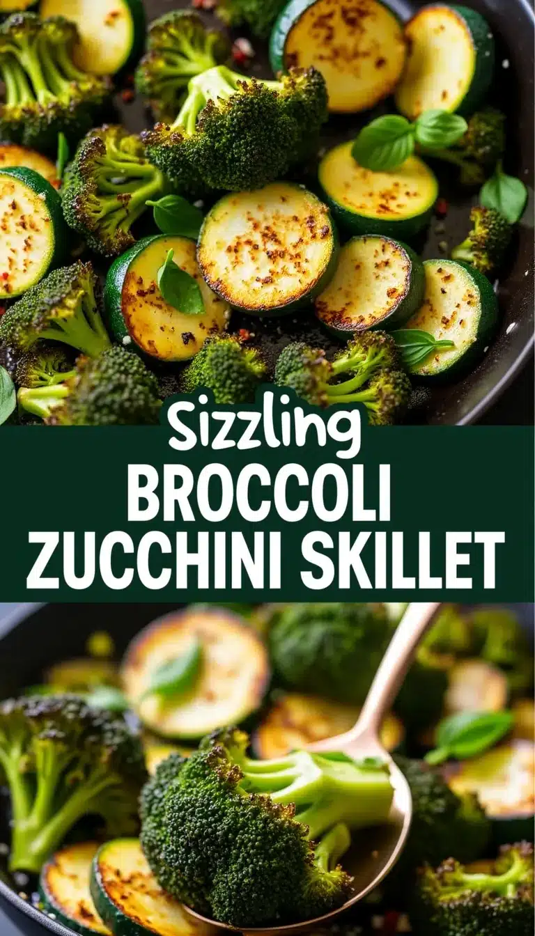Pinterest pin for broccoli zucchini skillet