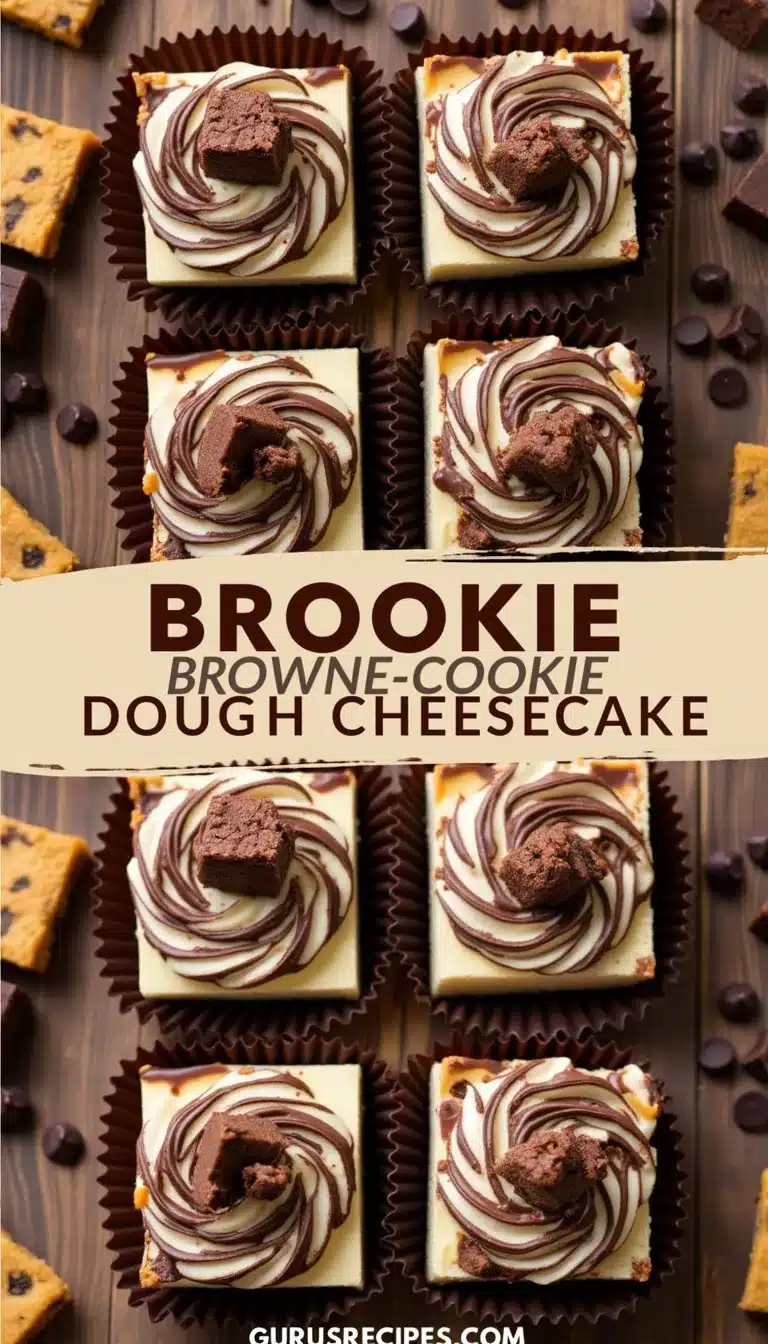 Pinterest pin for brookie dough cheesecake