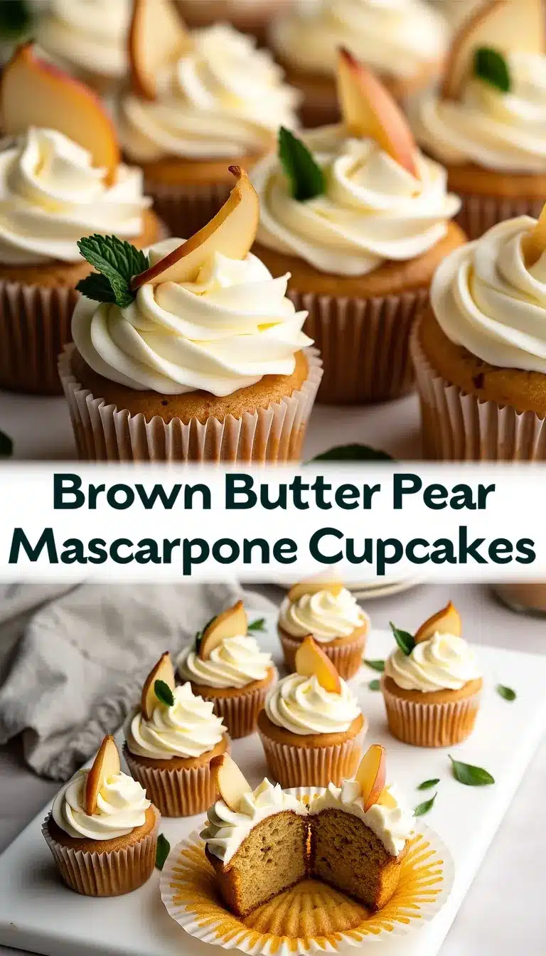 Pinterest pin for brown butter pear mascarpone cupcakes