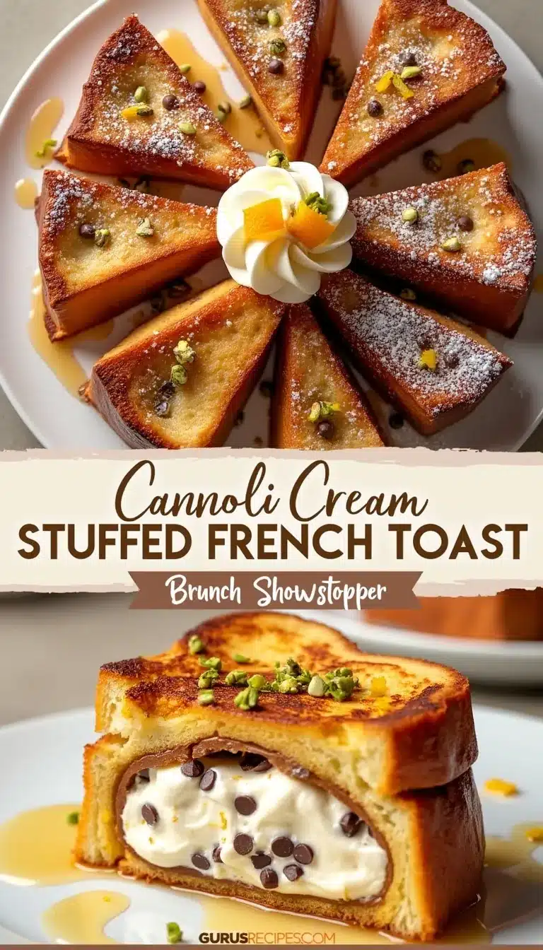 Pinterest pin for cannoli cream stuffed French toast