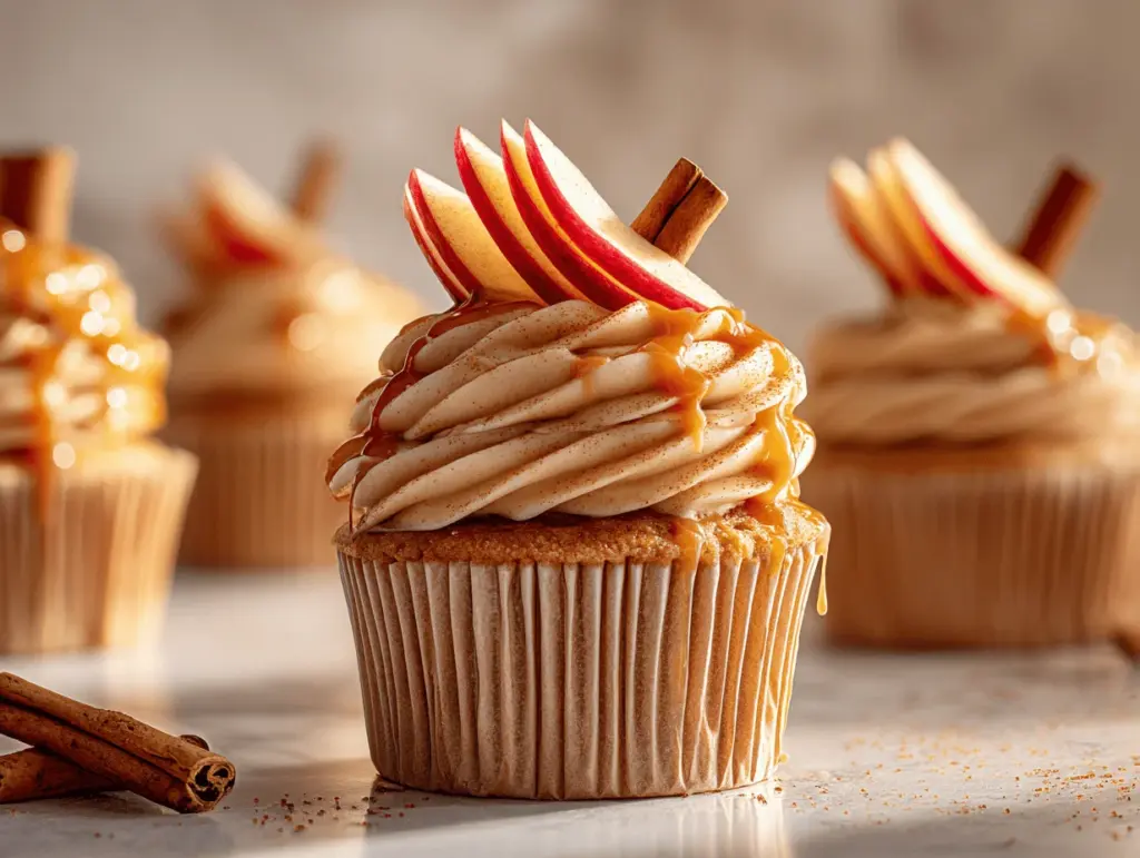 caramel apple cider cupcakes - featured image
