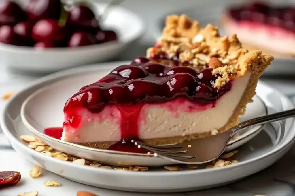 Cherry Almond Crisp Cheesecake Pie