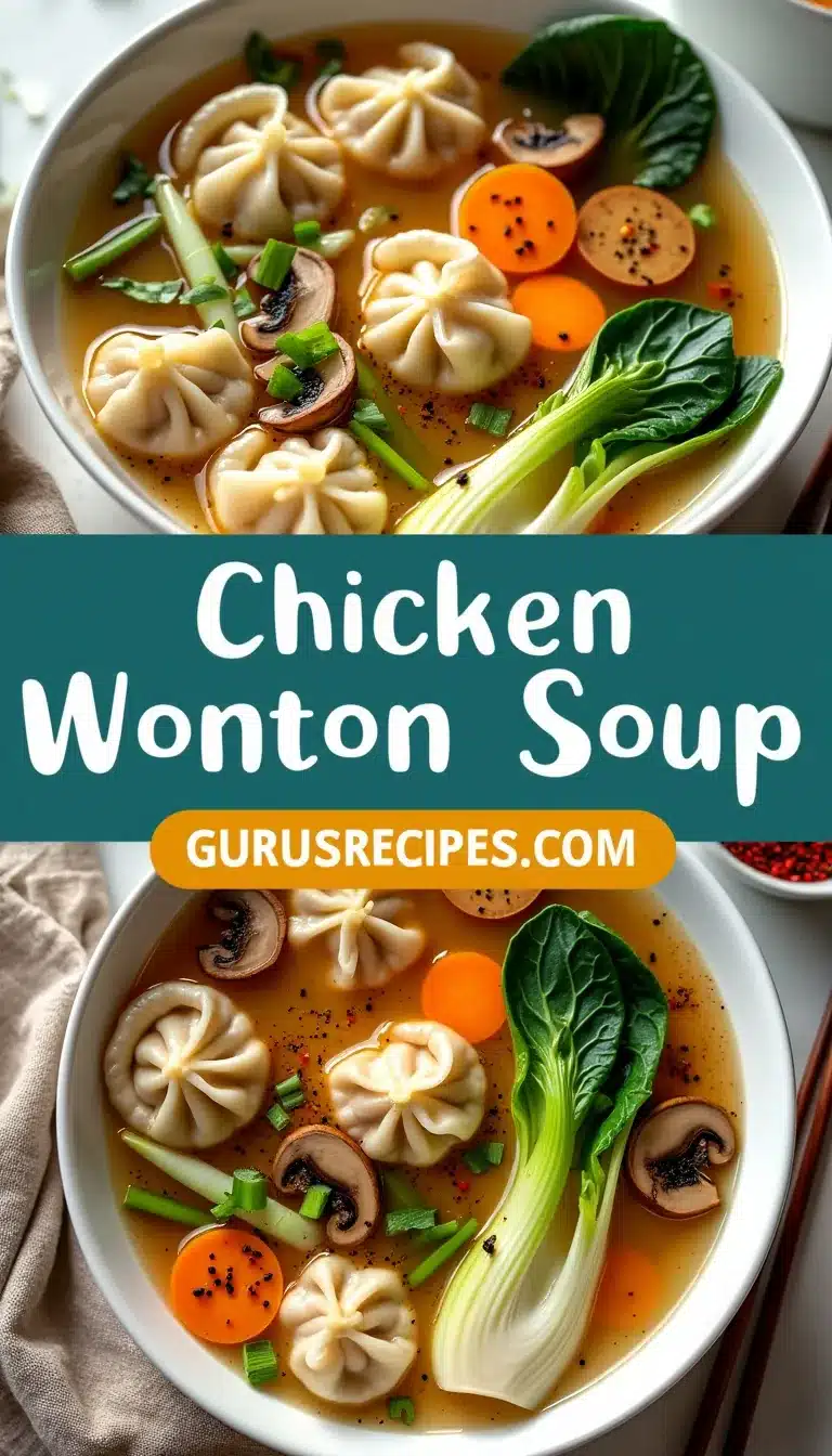 Pinterest pin for chicken wonton soup