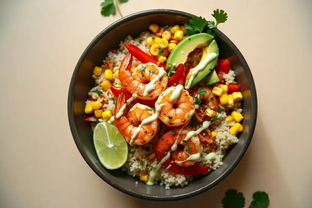 chili lime shrimp quinoa bowl