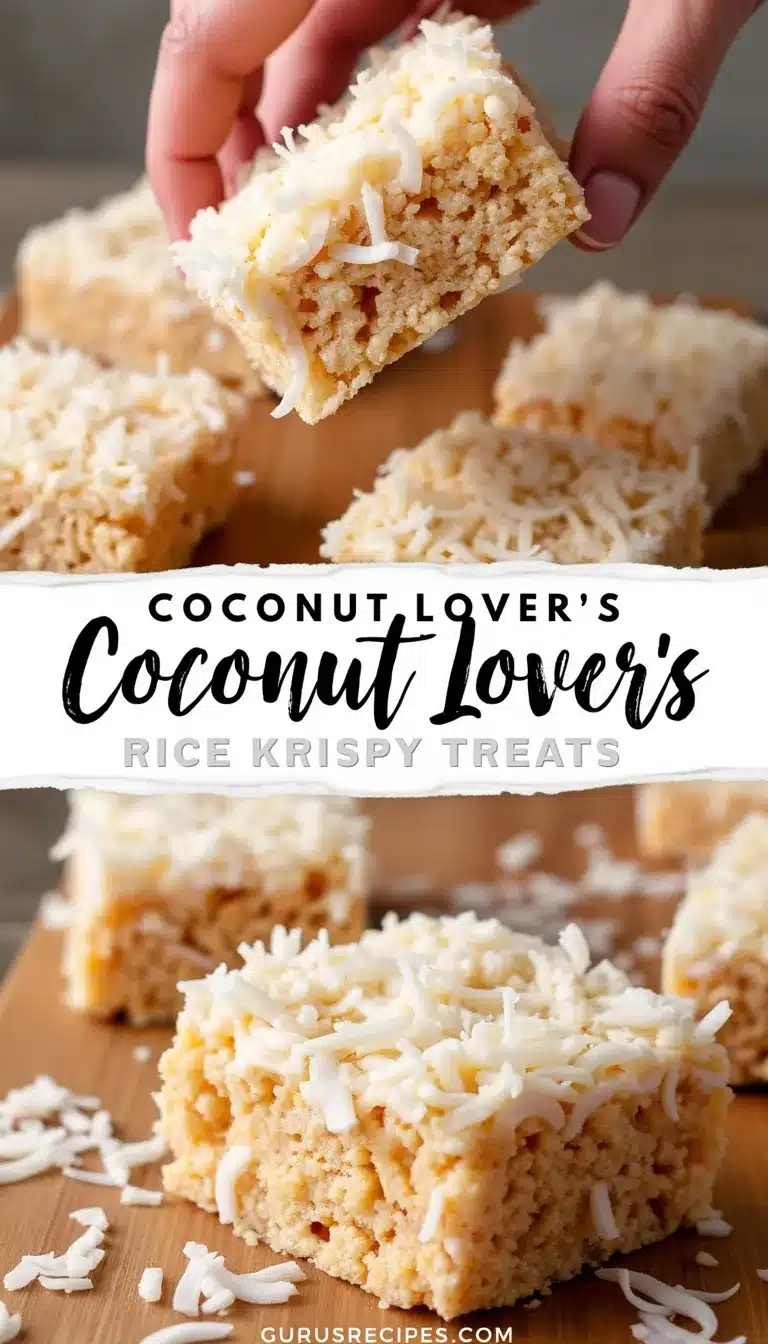 Pinterest pin for coconut rice krispy treats