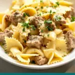 Creamy Parmesan Garlic Beef Bowtie Pasta