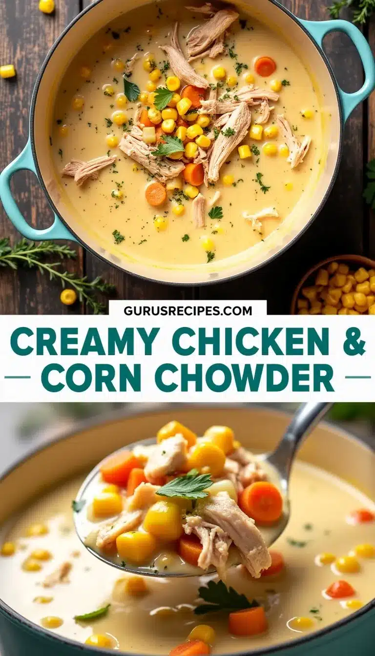 Pinterest pin for creamy chicken and corn chowder