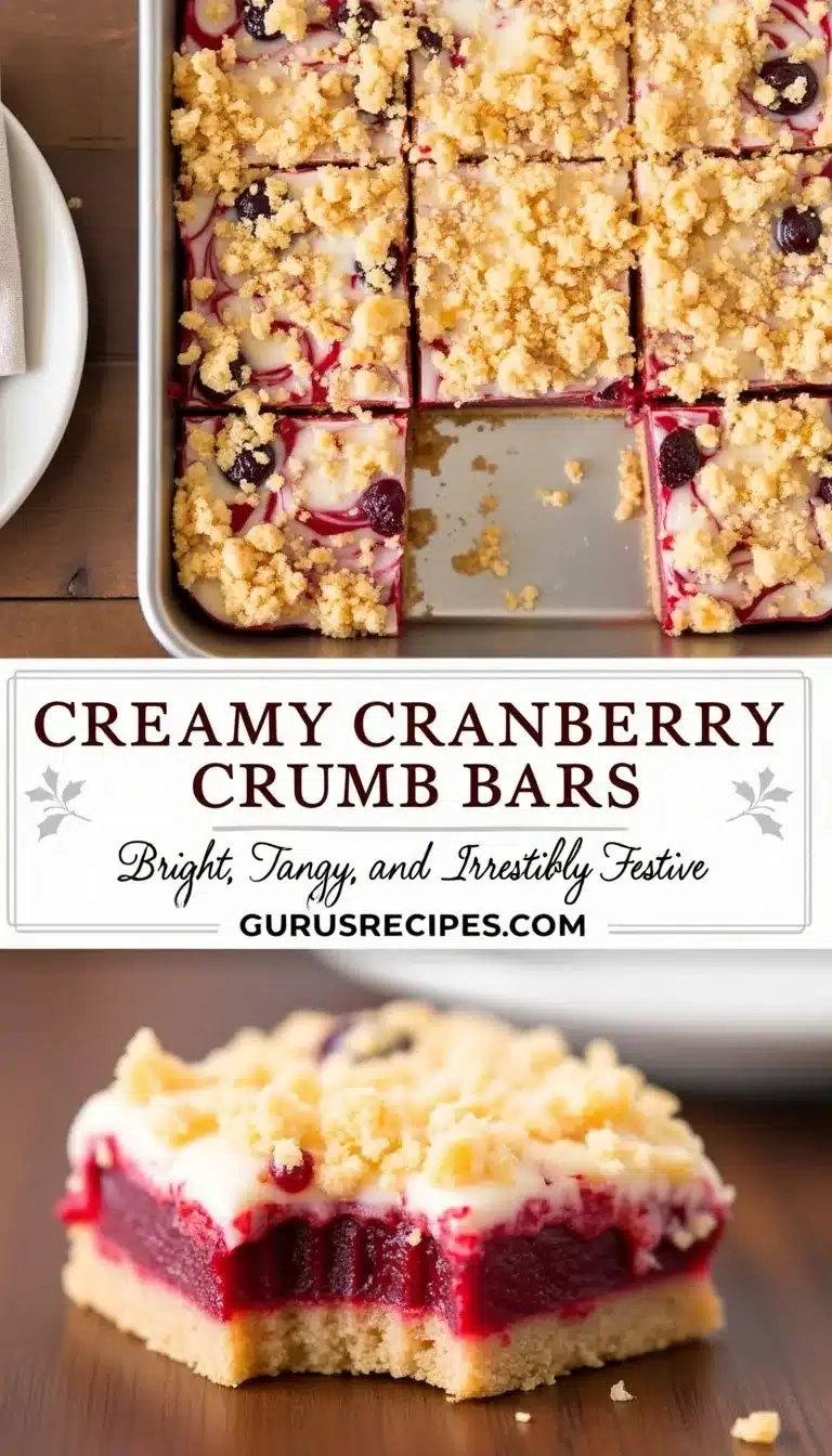 Pinterest pin for creamy cranberry orange crumb bars
