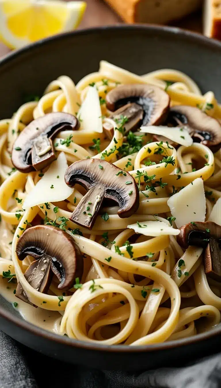 Pinterest pin for creamy oyster mushroom pasta