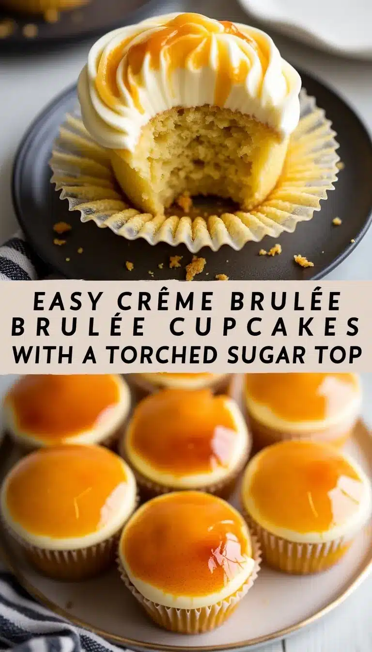 Pinterest pin for crème brûlée cupcakes
