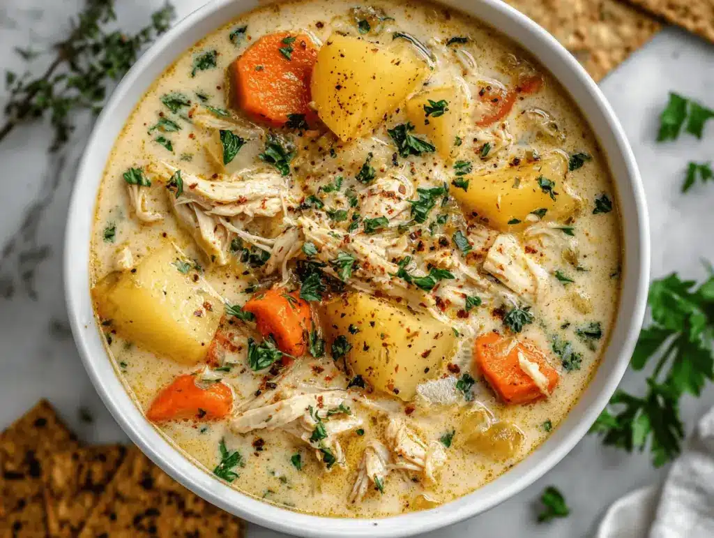 crockpot creamy chicken potato soup - featured image