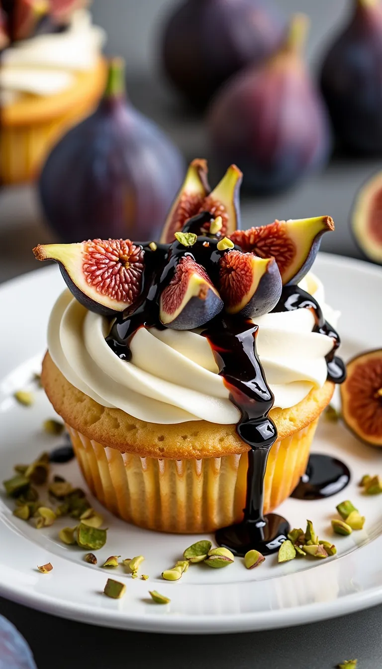 Pinterest pin for fig and mascarpone cupcakes