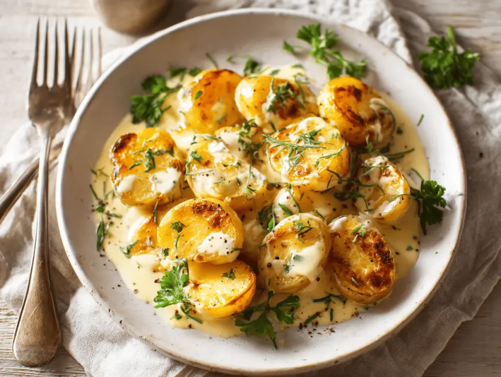 garlic sauce potatoes - featured image