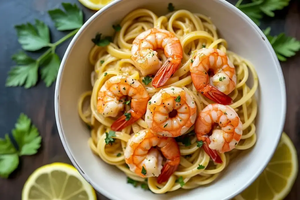 garlic shrimp with lemon-butter noodles