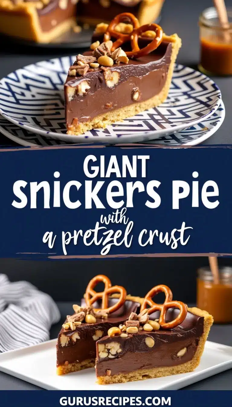 Pinterest pin for giant Snickers pie