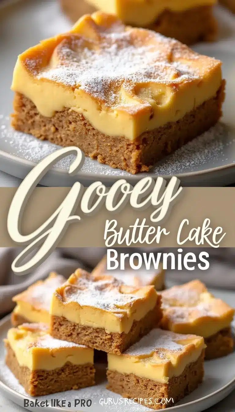 Pinterest pin for gooey butter cake brownies