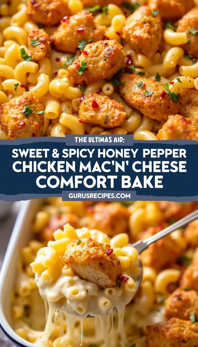 Pinterest pin for honey pepper chicken mac and cheese